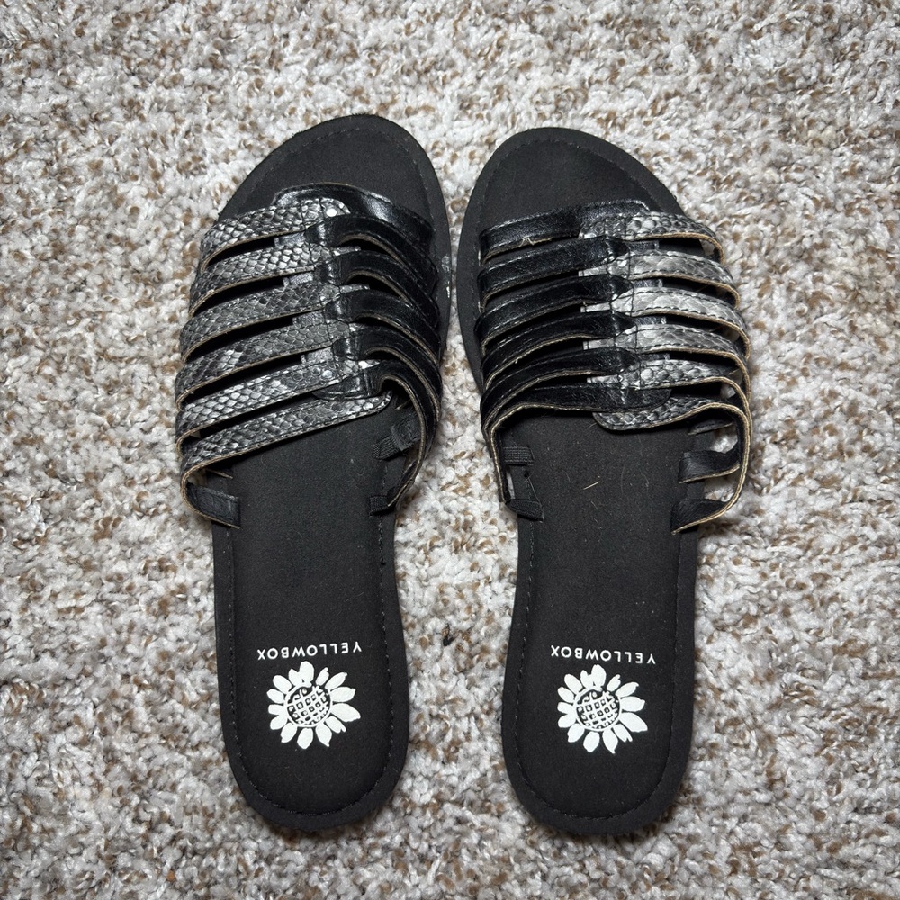 Yellow Box Black Slide Sandals